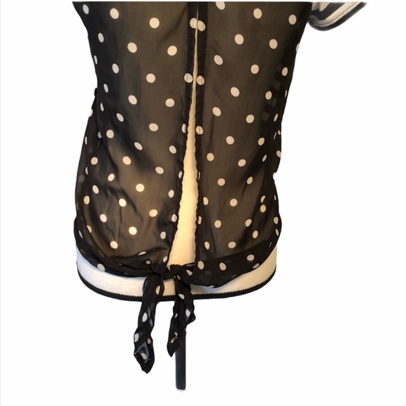 Aeropostale black + white stripped abs polka dot shear open tie back top - Picture 6 of 9